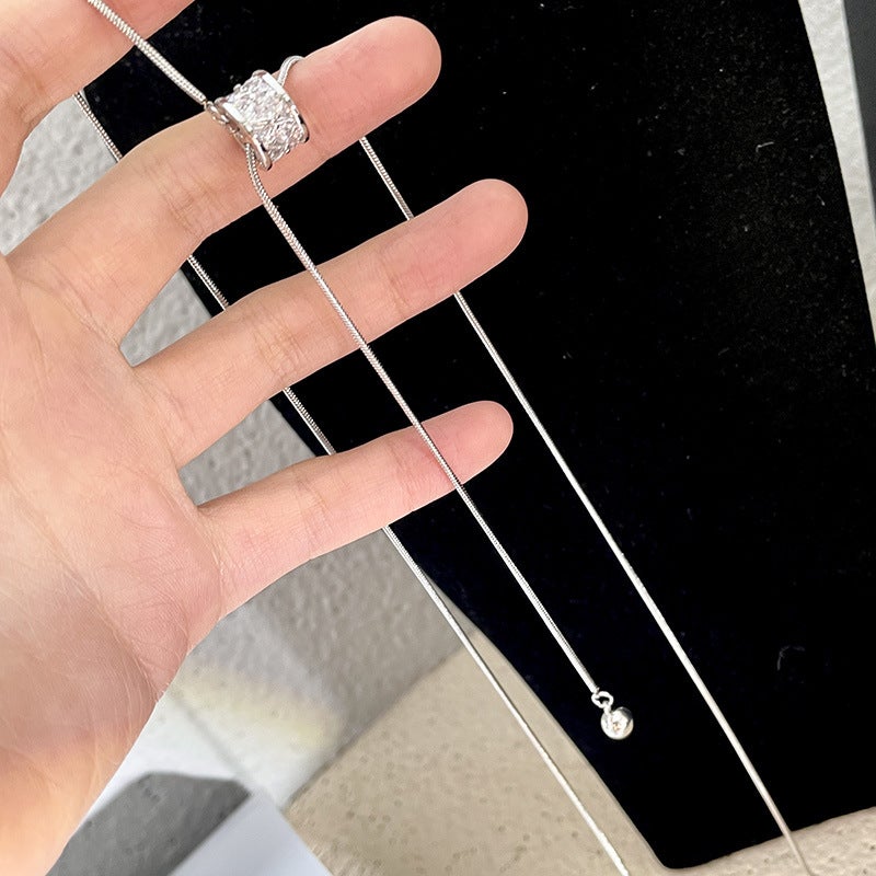 Pull-Out Ring Zircon Long Sweater Chain, Atmospheric And High-End Necklace, Women'S New Trendy Pendant, Clothing Pendant - Image 5